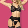 Black sexy garter lingerie set with stocking